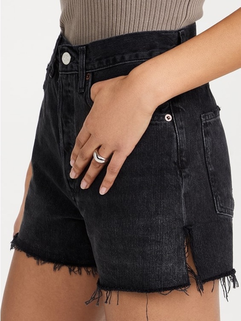 Agolde Dee Black High-Rise Button-Fly Denim Shorts
